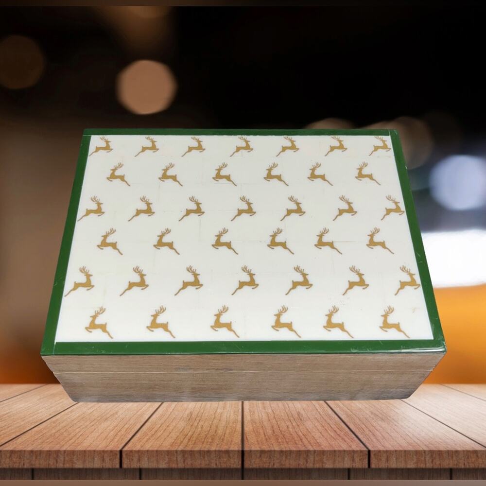 NEW! Reindeer Patterned Wooden Keepsake Box